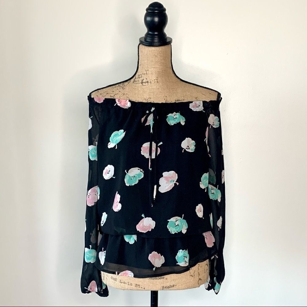 Ann Taylor Black & Pastel Off Shoulder Top